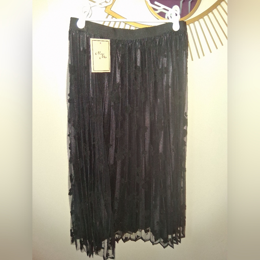 Black Asymmetrical Embellished Midi Pencil Skirt